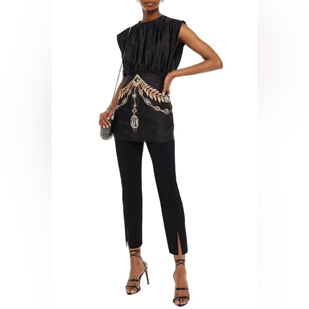 Paco Rabbane Tie-Back Gathered Printed Satin Top